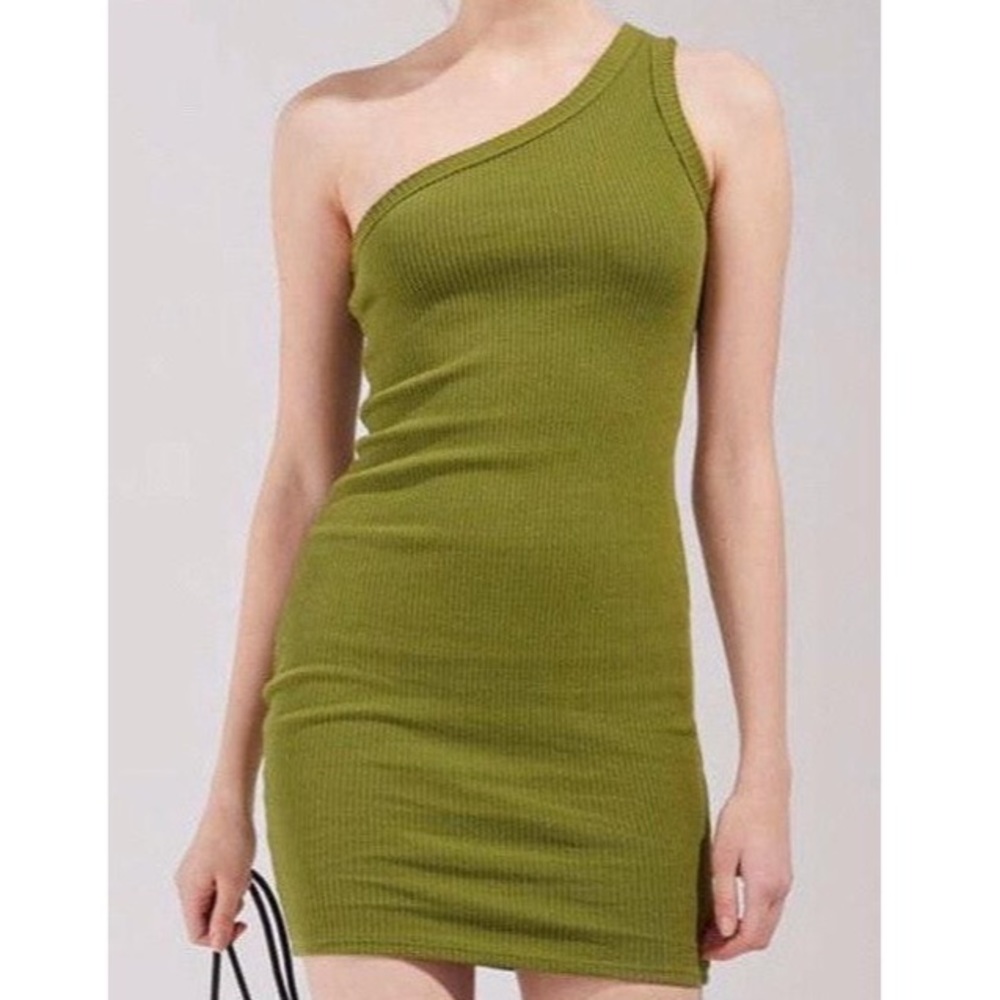 Urban Outfitters Ribbed Green One Shoulder Dress
